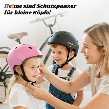 Дитячий велосипедний шолом Smilfree, шолом для хлопчиків-скейтерів легкий велосипедний шолом для дітей та дівчаток від 5 років - шолом для скейтерів, дитячий шолом для велосипеда, скейтборда, самоката, BMX, для дітей та дорослих, чорний, M