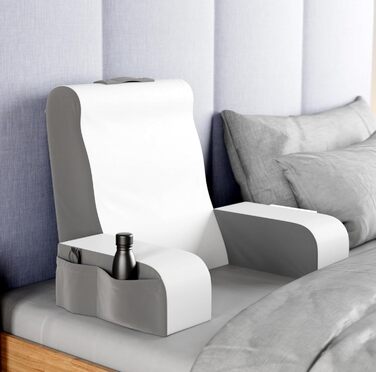 Подушка для читання Klbs Wedge, подушка для спинки ліжка, подушка з підлокітниками для телевізора, книг, ігор, для гуртожитку, спинка (сіра/біла, стандартна) стандартна сіра/біла