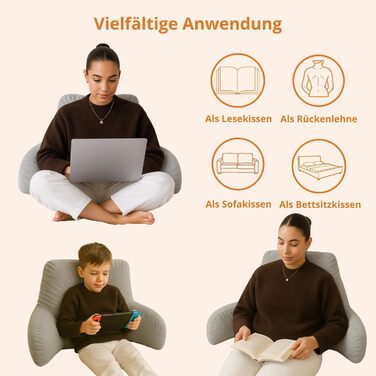 Подушка для читання для сну з підлокітниками, сірий колір, подушка для спини, подушка для сидіння 85 x 40 x 40 см, зроблено в ЄС