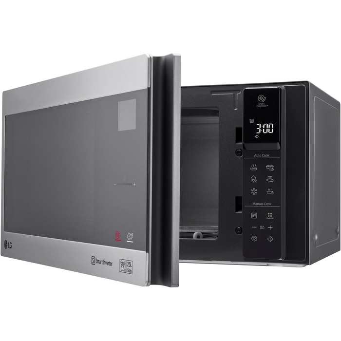 Мікрохвильова піч LG MS2595CIS з технологією Smart Inverter, ємність 25 літрів, 1000 Вт, автоматичні програми, регульовані рівні потужності та функція EasyClean, мікрохвильова піч Silver Solo з нержавіючої сталі Silver 2