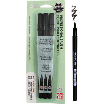 Ручка Pigma Professional Brush 3/Pkg-Fine, середня, жирна ука (3 упаковки)