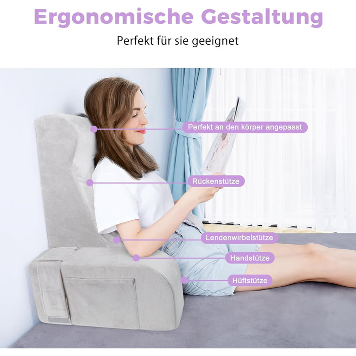 Подушка для читання Babenest зі знімними підлокітниками, зручна та легка подушка для спини ліжка та дивана, спинка сидіння з оксамитом, що миється, для читання, ігор або перегляду телевізора (модель L-діапазону)