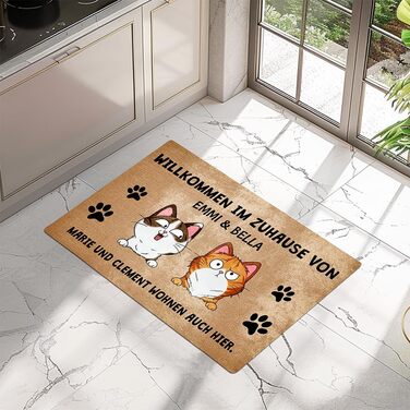 Персоналізований килимок для вітальних дверей, Килимок для дверей з іменем, Килимок для котів, Персоналізований килимок для котів (2 Коти)