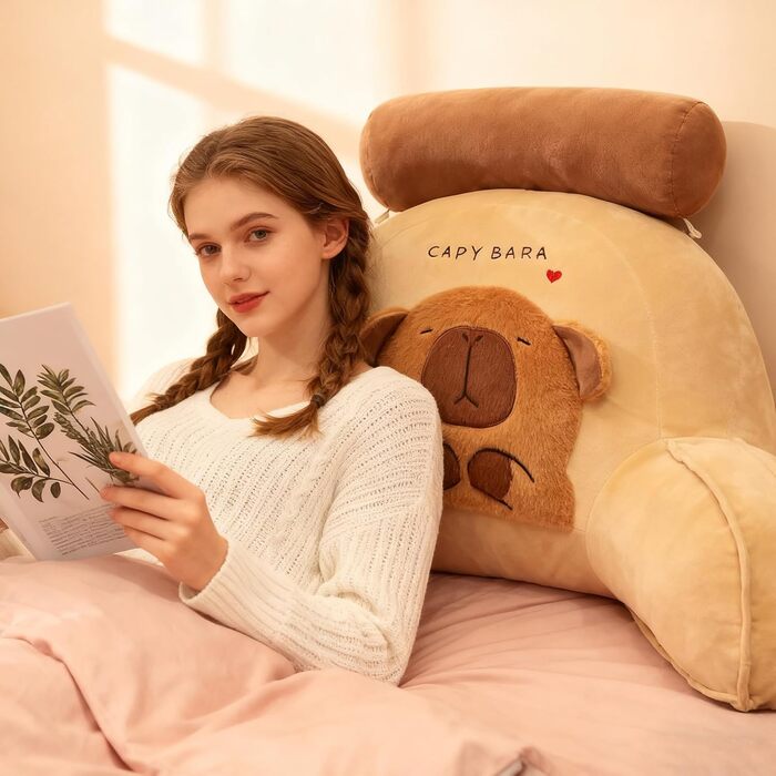 Зручна подушка для читання Подушка Capybara зі спинкою та підлокітником Подушка для читання з опорою для спини Підголівник та підтримка шиї для читання, відпочинку та перегляду телевізора