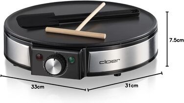 Млинниця Cloer 6630, для солодких або солоних млинців з 30 см Ø, 1200 Вт, антипригарне покриття, в т.ч. дерев'яний розмазувач і токар тіста, чорний Single