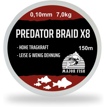 Волосінь Major Fish 8-жильна плетена Predator Braid волосінь для хижих риб Red Bloodred 150 метрів