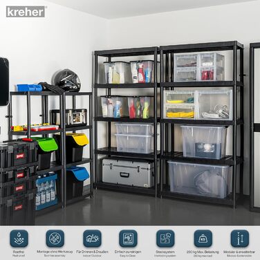 Міцний стелаж Kreher XL за вигідною ціною 92,5 x 45,8 x 141 см з 4 полицями та загальним навантаженням 280 кг Сертифіковано TV Rheinland.