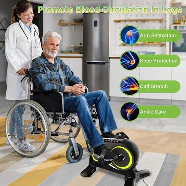 Електричний педальний тренажер TODO для людей похилого віку з 12 швидкостями, міні-велотренажер з автоматичним-ручним режимом, 6 рівнями опору, тренажер для ніг сидячи, РК-дисплей, пульт дистанційного керування та ремінець для ноги