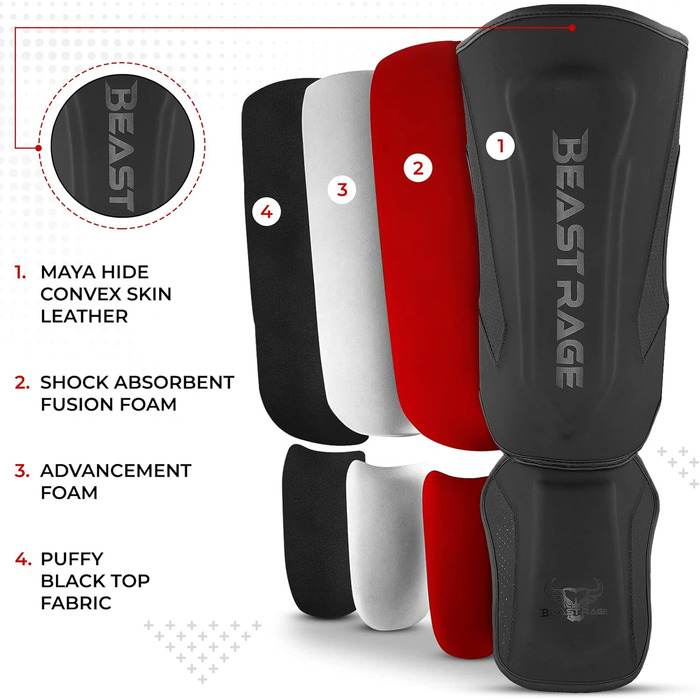 Щитки для гомілок BEAST RAGE для кікбоксингу, муай-тай, ММА, щитки для гомілок із захистом підйому стопи, спорядження для тренувань ММА, спарингу, бразильського джиу-джитсу, карате, боксу, тхеквондо, чорні, M