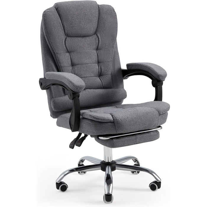 Офісний стілець YODOLLA, вантажопідйомність 200 кг, ергономічне крісло керівника, письмове крісло з функцією відкидання, комп&39ютерне крісло з регульованою висотою та шкіряною підставкою для ніг, сірий