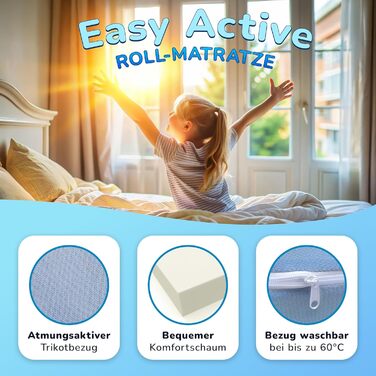 Матрац MSS eK Easy Active 60 x 120 x 11 см, що згортається, для дітей та дорослих, синій чохол, комфортна піна, 60 x 120 см