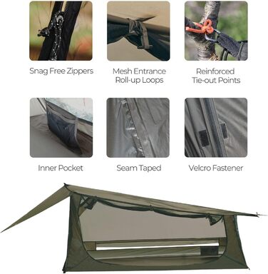 Бівак-намет onewind для 1 особи, 3-сезонний надлегкий туристичний намет з нейлону з дощовиком, водонепроникний бівак-мішок, одномісний намет для кемпінгу на свіжому повітрі, без трекінгових палиць, сучасний