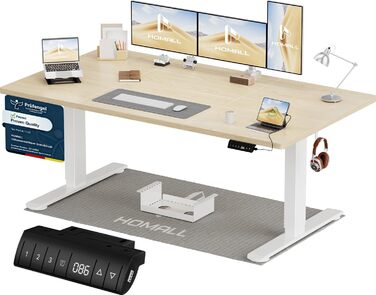 Регульований по висоті електричний стіл Homall (160x80 см) з USB-A портом, лотком для кабелів та 3-ма функціями пам'яті, бежевий