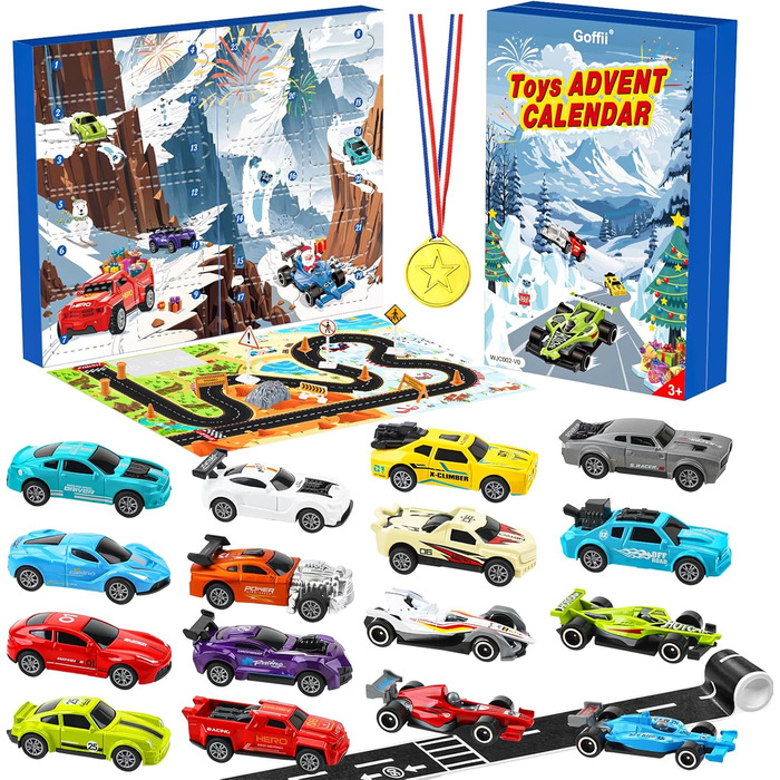 Адвент-календар Goffii Pull Back Car Toy, 16 інерційних машинок