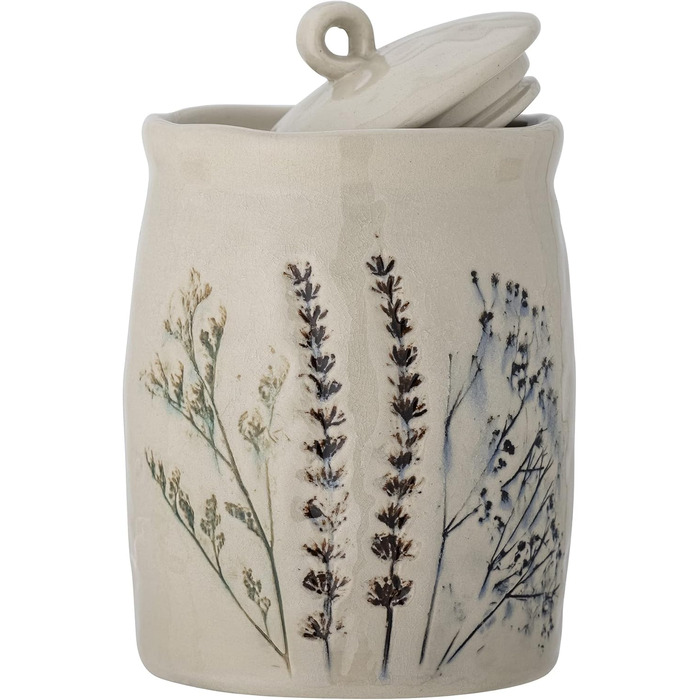 Керамічна банка Bloomingville Bea з кришкою в декоративних натуральних кольорах та з розписаним вручну квітковим мотивом - ідеально підходить як банка для зберігання та контейнер на вашій кухні, 12 x 20,5 см