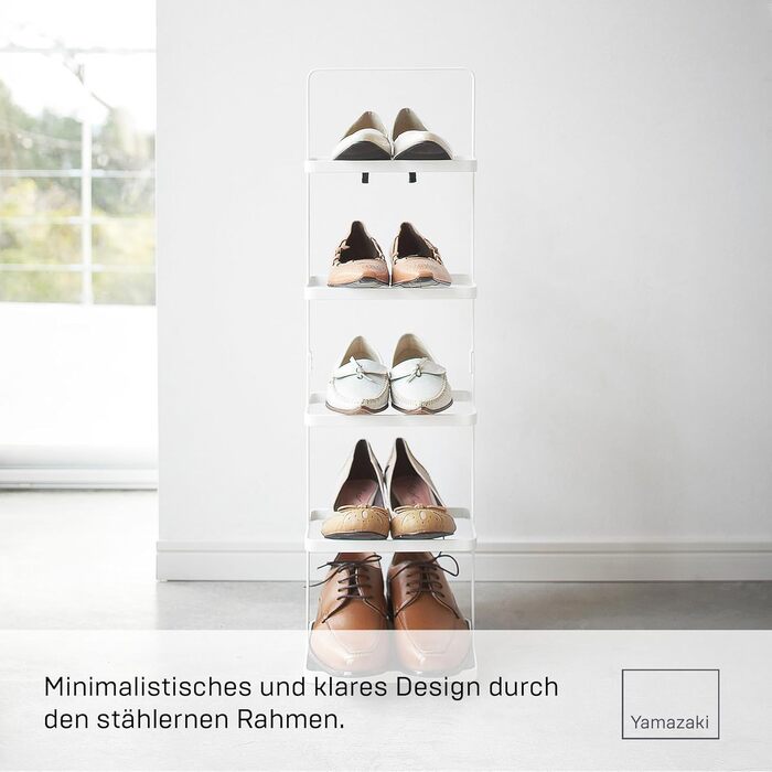 Полиця для взуття Yamazaki 2478 TOWER, біла, сталь, мінімалістичний дизайн, 22 x 18 x 77,5 см (Д x Ш x В) Біла, одинарна