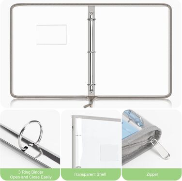 Папка-органайзер Uquelic, папка для документів A4 з 12 пластиковими кишенями для документів, водонепроникна папка з ПВХ на блискавці папка для школи, дому, офісу (сіра)