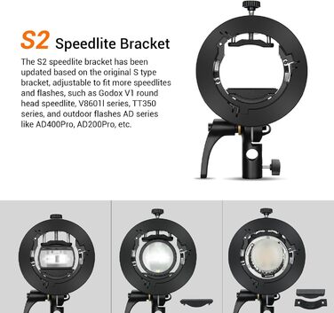 З тримачем для спалаху S2 S-Mount Bowens з решіткою радіатора 32 x 32 дюйми.80 x 80 см, підходить для Studio Godox V1, Godox AD200PRO, Godox V860II, Godox TT685, Godox TT350, Godox AD400PRO