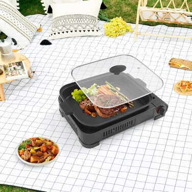 Кемпінгова плита та газовий гриль 2-в-1, газовий гриль-сковорода, кемпінгова плита для кемпінгу, гриль для барбекю, портативний настільний газовий гриль, гриль для барбекю на бутані