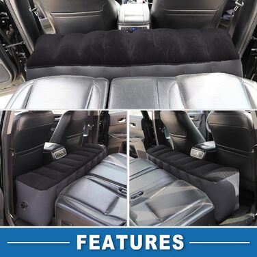 Надувний матрац для заднього сидіння автомобіля, подорожнє ліжко, чорно-сіре