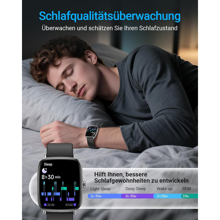 Розумний годинник для чоловіків та жінок з функцією телефону, фітнес-годинник 1,85 дюйма, понад 100 спортивних режимів, фітнес-трекер з моніторингом серцевого ритму/SpO2/сну, крокомір, водонепроникний спортивний годинник IP68 для iOS та Android, чорний