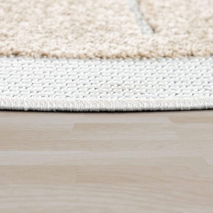 Дитячий килимок Дитяча кімната Килимок для вулиці Круглий ігровий килимок Сучасний 3D ефект, Розмір Ø 120 см Круглий, Колір Бежеви