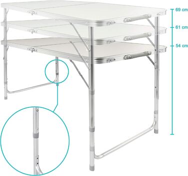 Складаний багатофункціональний стіл, багатоцільовий стіл, кемпінговий стіл, розкладний стіл, ринковий стіл, стіл з регульованою висотою для обклеювання шпалерами, бічний столик для кемпінгу в саду, для фестивалів, ринків тощо (білий 120 x 60 см)