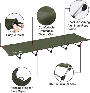 Кемпінгове ліжко Naturehike, надлегке похідне ліжко, портативне складне ліжко для дорослих, місткість до 150 кг, кемпінгове ліжко для наметів, для пішого туризму, для дому, для походів, темно-зелене