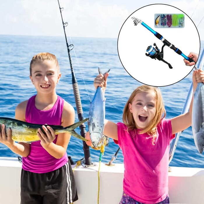 Рибальський набір 1,8 м для дітей, стартовий набір для дитячої риболовлі, вудка з вуглецевого волокна з котушкою, телескопічна вудка, котушка, рибальські аксесуари для дітей віком 3-10 років