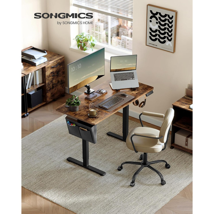 Електричний письмовий стіл SONGMICS з регульованою висотою, 120 x 60 см, регульований стіл, функція пам&39яті для 4 рівнів висоти, для офісу, вінтажний коричневий LSD132K01 120 x 60 см вінтажний коричневий