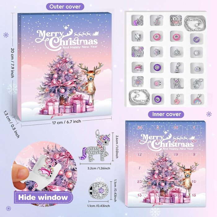 Адвент-календар Hymarvo 2025 Прикраси для дівчаток, рожево-фіолетовий