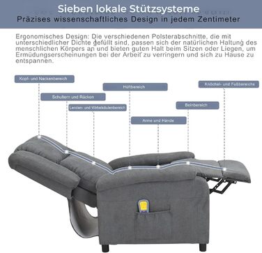 Крісло під телевізор LEADZM, відкидне крісло, шезлонг, електричний масаж та підігрів, ручне регулювання кута нахилу спинки, відкидне крісло до 120 кг, одномісний диван