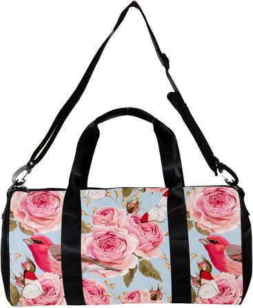 Спортивна сумка, маленька дорожня сумка, сумка для фітнесу та шопінгу (йога, тренування), з дизайном червоні троянди, птахи, метелики, сумка для активного відпочинку, ручна поклажа