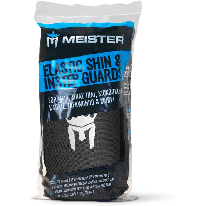 Накладки на гомілки та підйомники Meister MMA з еластичною м&39якою тканиною (пара), чорні, розмір S/M