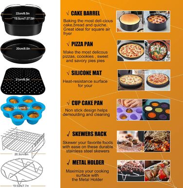 Аксесуари для фритюрниці 5.5 л квадратні, аксесуари для фритюрниці 5.5 літрів XXL Посуд Форма аксесуарів підходить для фритюрниці COSORI Ninja CECOTEC INNSKY Philips 5.5 л 6 л 6.2 л. Чорний С3