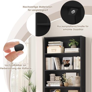 Книжкова полиця FirFurd, дерев&39яна полиця з 6 відділеннями, полиці, книжкова шафа, полиця для зберігання для вітальні, кабінету, виготовлена з дерева, 180 x 60 x 23,5 см, чорна