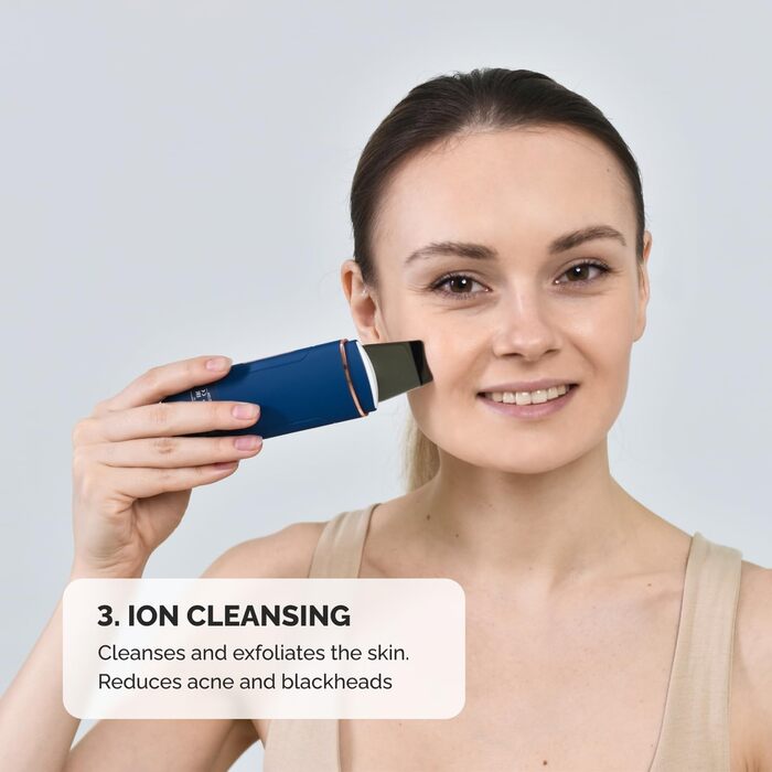 Очищувач пор для обличчя, пілінг для обличчя, ультразвуковий пілінг, іонофорез, ультразвукова лопатка для шкіри, прилад для догляду за обличчям, 4 режими, проти акне, ліфтинг