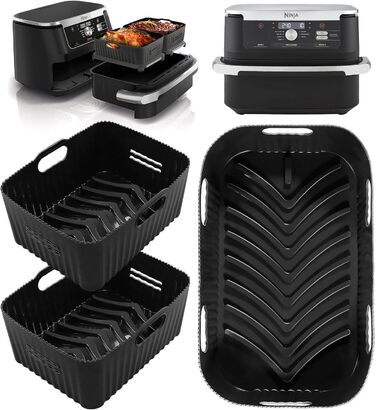 Силіконова форма для фритюрниці 3 шт. для Ninja AF500EU, аксесуари для фритюрниці Ninja Foodi Flexdrawer 10.4 л AF500DE, багаторазова фритюрниця з силіконовою формою, аксесуари для фритюрниці Ninja (чорна) 3 шт. (1 x 10.4 л 2 x 5.2 л) чорний