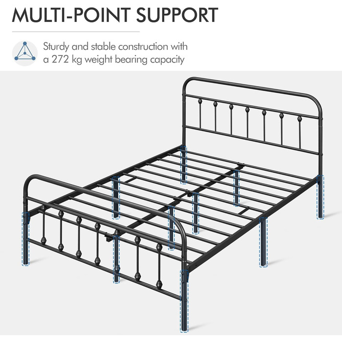 Ліжко Yaheetech Vintage Style Carpet 140 x 200 см з металевим каркасом та рейковою основою, сучасне гостьове ліжко, дитяче ліжко, чорне 140 x 200 см