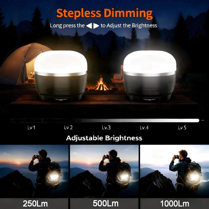 Ліхтар для кемпінгу, світлодіодний ліхтар для кемпінгу, заряджається через USB з ємністю 8000 мАг, 13 рівнів яскравості, 6 регульованих рівнів яскравості та вбудований сильний магніт, водонепроникний ліхтар для кемпінгу, аварійне RGB-підсвічування плюс