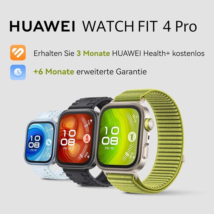 Розумний годинник HUAWEI Watch FIT 4 Pro, спортивний фітнес-трекер, GPS, водонепроникність 5 атм, ЕКГ, час роботи від батареї до 10 днів, сумісний з Android та iOS, 6 місяців розширеної гарантії, чорний. Автономний годинник FIT 4 Pro чорного кольору.