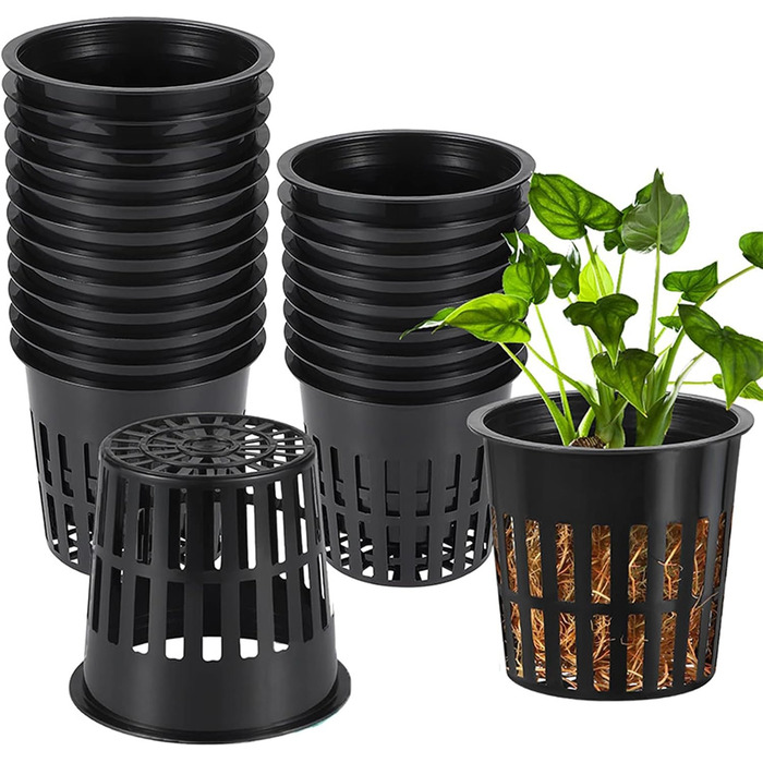 Пакетів горщиків для сітки для гідропоніки, кошик для гідропоніки 8,3 см. Горщики для рослин. Горщик для гідропоніки. Сітка для рослин. Садові приналежності для гідропоніки (чорні), 30