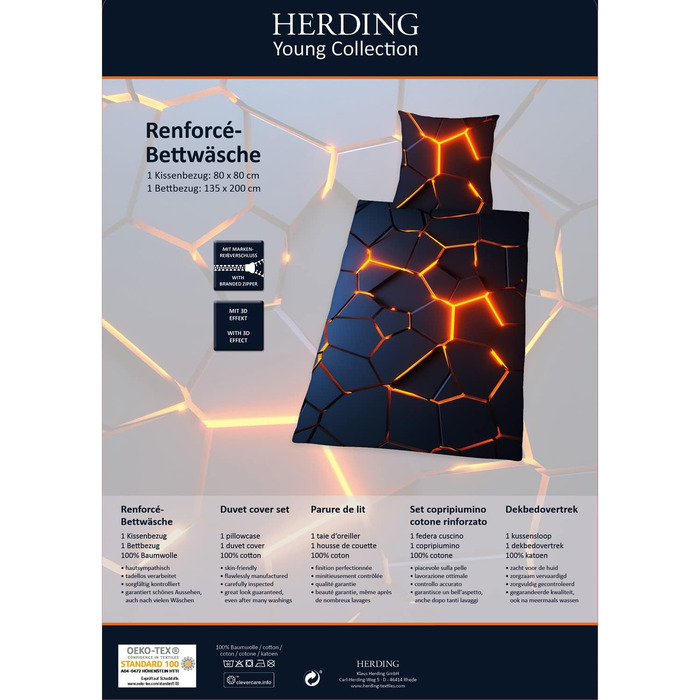 Комплект постільної білизни з ефектом стада 3D, наволочка 80 х 80 см, підодіяльник 135 х 200 см, на блискавці з плавним ходом, 100