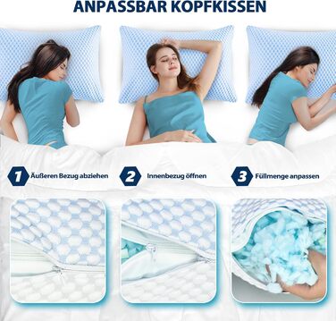 Подушка з піни з ефектом пам&39яті, охолоджувальна подушка, подушка для шиї, ергономічна подушка для сну на боці, спині та животі (синьо-білий, 40x80 см) 40x80 см синьо-білий