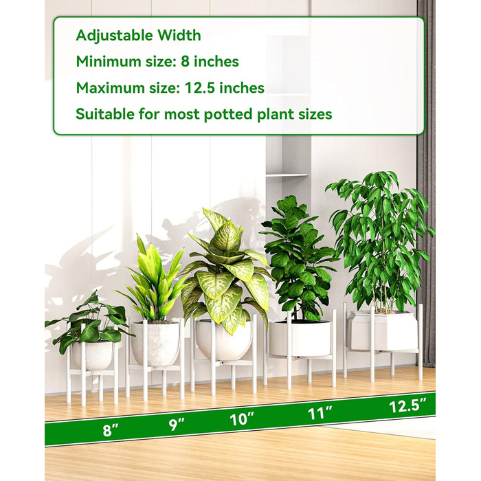 Регульована підставка для рослин JANE EYRE металевий тримач для горщиків з антикорозійним покриттям, велика підставка для рослин для дому, тримач для рослин у горщиках, підходить для різних горщиків (білий)