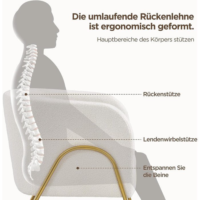 М&39яке крісло Yaheetech Lounge Chair зі спинкою у формі бочки, клубне крісло з V-подібними металевими ніжками, стильне крісло з тканини букле, крісло для телевізора 1