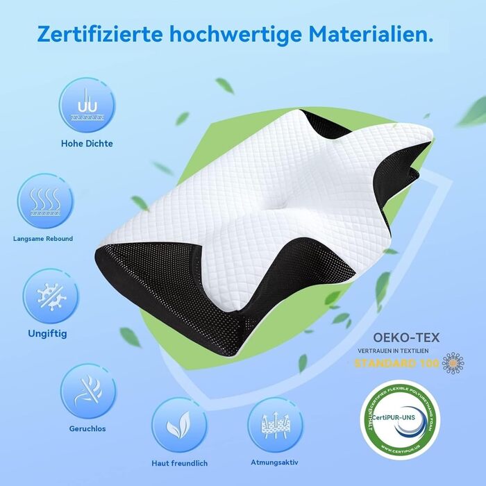 Терапевтична подушка для шиї Seladi Airflow Pro спеціалізована для здорового сну та ідеальна для людей з хропінням та апное сну. З повітропроникною підтримкою шиї, знімним чохлом, який можна прати (чорний колір)