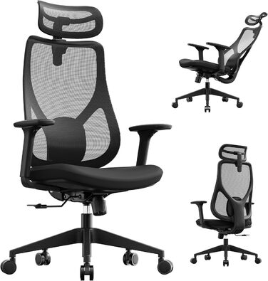 Ігрове крісло, Ергономічне офісне крісло, Робоче крісло, Крісло керівника, Обертове крісло, Регульоване робоче крісло для домашнього офісу, Геймери до 150 кг, Комп&39ютерне крісло, Офісне крісло - MOYO Black