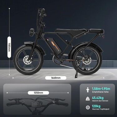 Електровелосипед, Електричний гірський велосипед для дорослих, Електровелосипед для щоденних поїздок зі знімним акумулятором 48 В 20,8 Аг, Запас ходу 3590 км, Чорний, 19 20&39&39