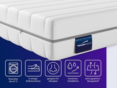 Ортопедичний 7-зонний матрац Traumnacht Basis з холодної піни для всіх типів сну, рівень жорсткості 4 (H4 - жорсткий), 140 x 200 см, білий, сертифікований Oeko-Tex, виготовлений відповідно до німецьких стандартів якості. Рівень жорсткості H4 - жорсткий, 1